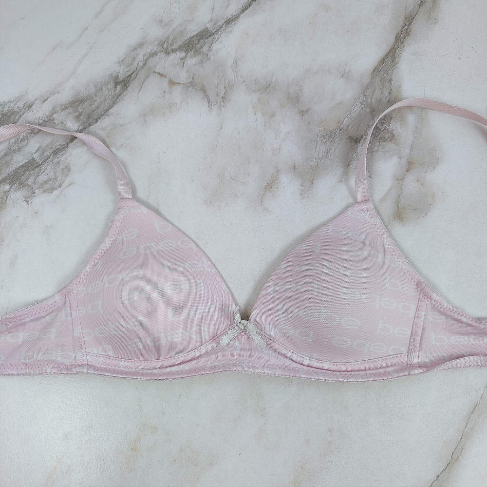 VYG Y2K Bebe Girls Pink Logo Molded Cups Wireless Training Bra Bralette, 32A